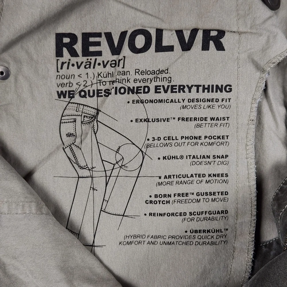 Kuhl Revolvr Pants Mens 38x34 Khaki Green Utility Cargo Stretch Hiking Workwear